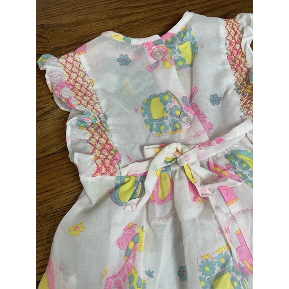 VTG 80s Her Majesty Elephant 2 Piece Pink Yellow Smocked Summer Ruffle Bloomers - Picture 7 of 14